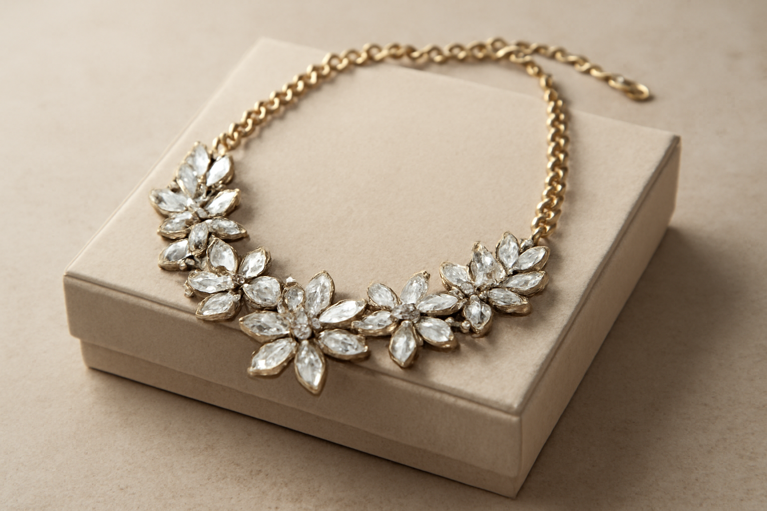 collier fantaisie posé sur boîte à bijoux