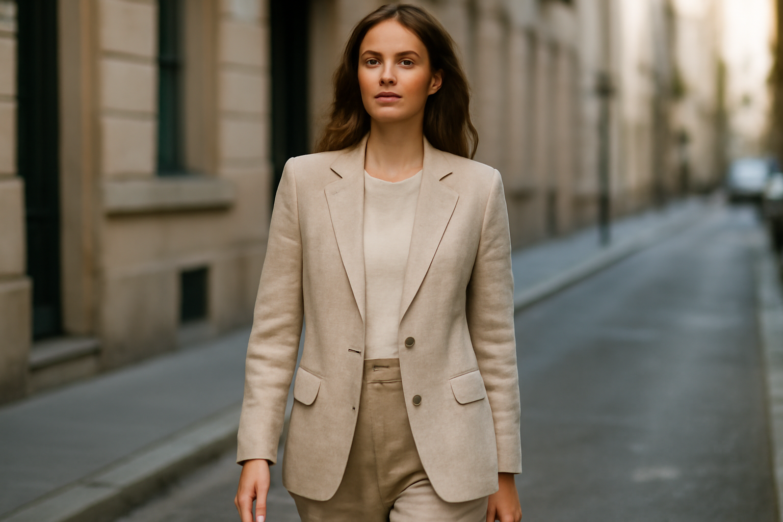 mannequin portant blazer en lin dans rue
