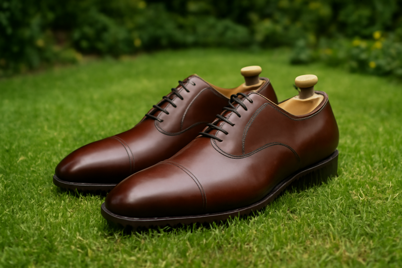 paire de chaussures élégantes sur pelouse de jardin
