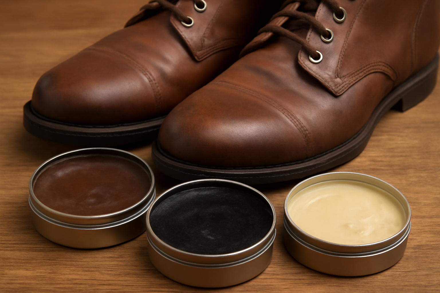 pots de cire ouverts à côté de chaussures