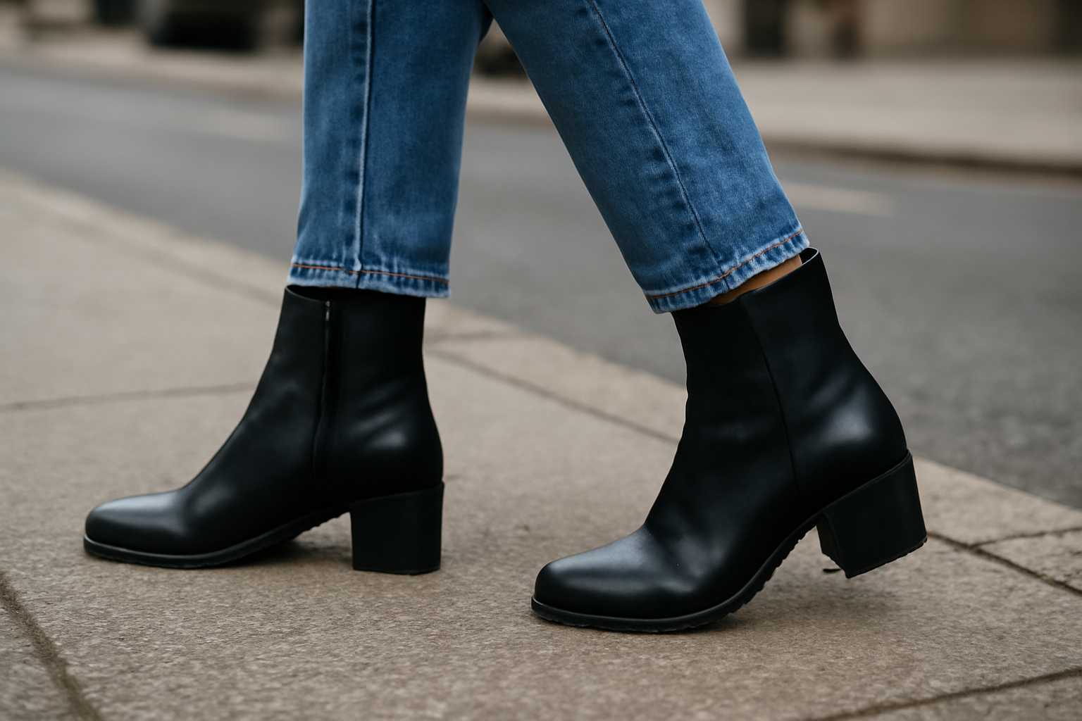 personne marchant en bottines sur trottoir