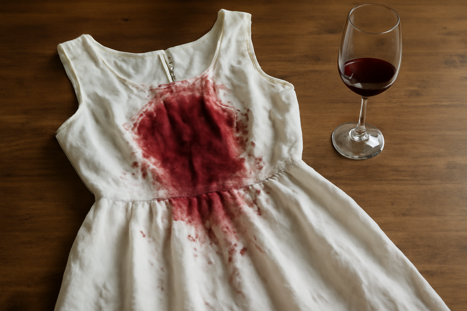 robe tachée de vin posée sur table