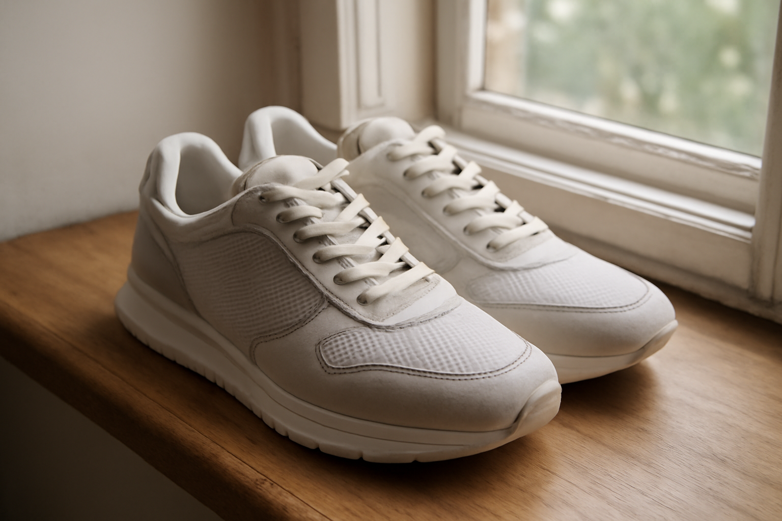 paire de baskets aérée près d'une fenêtre