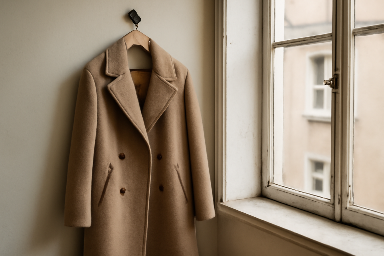 manteau accroché près d'une fenêtre ouverte