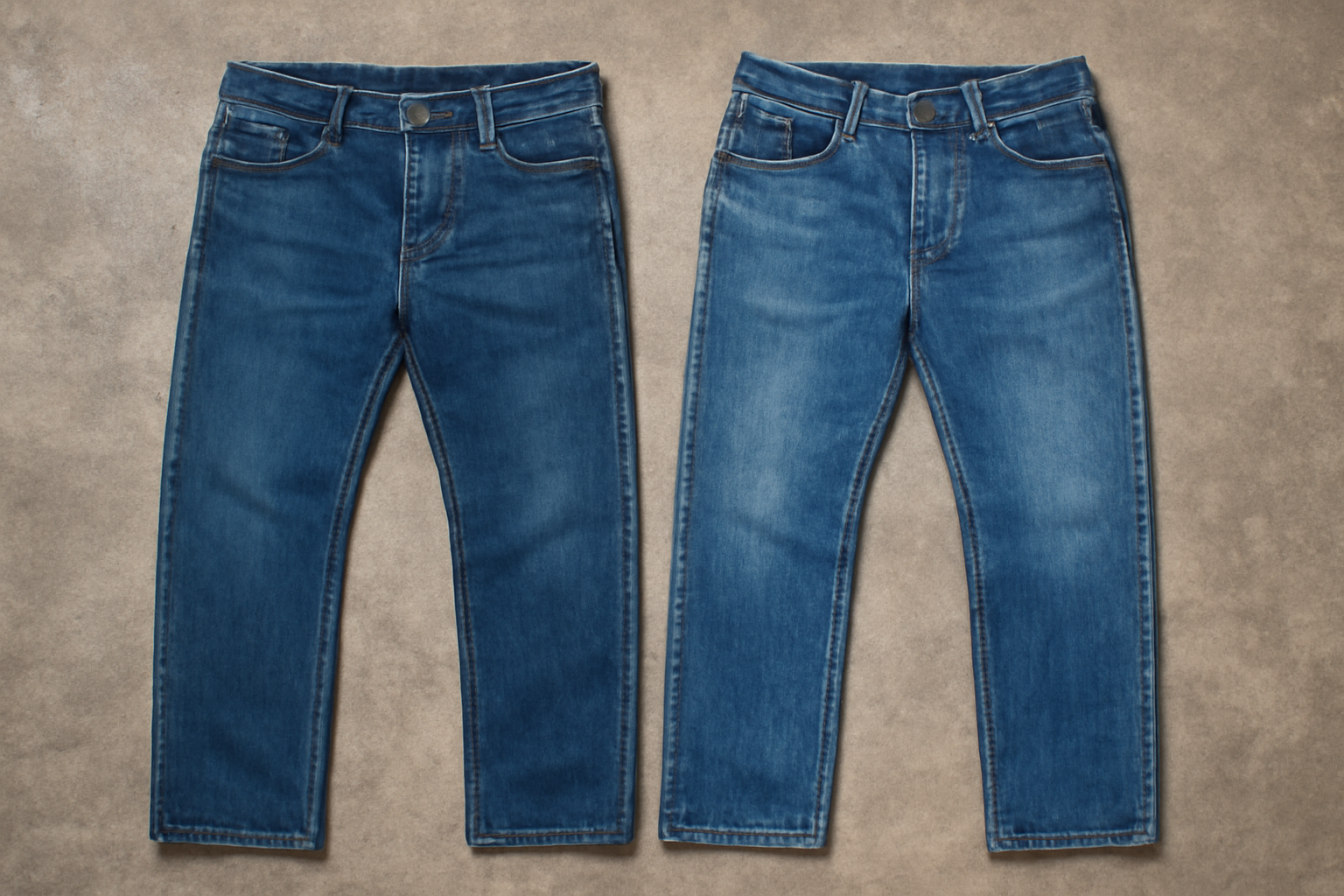 deux paires de jeans posées cote a cote