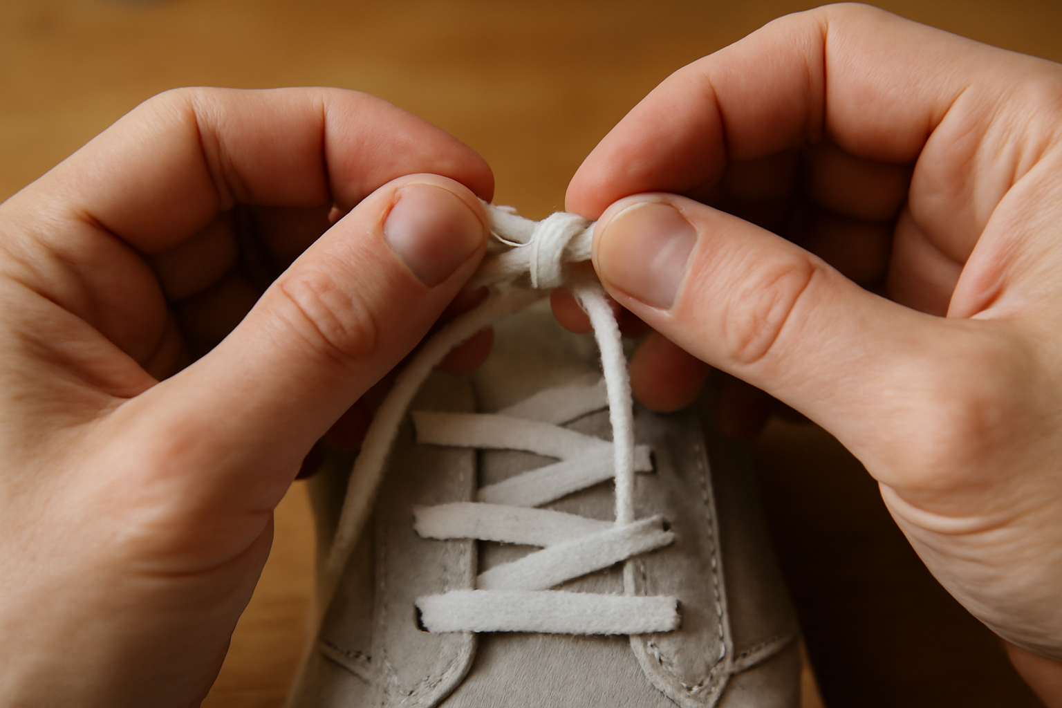 mains faisant un nœud sur lacet