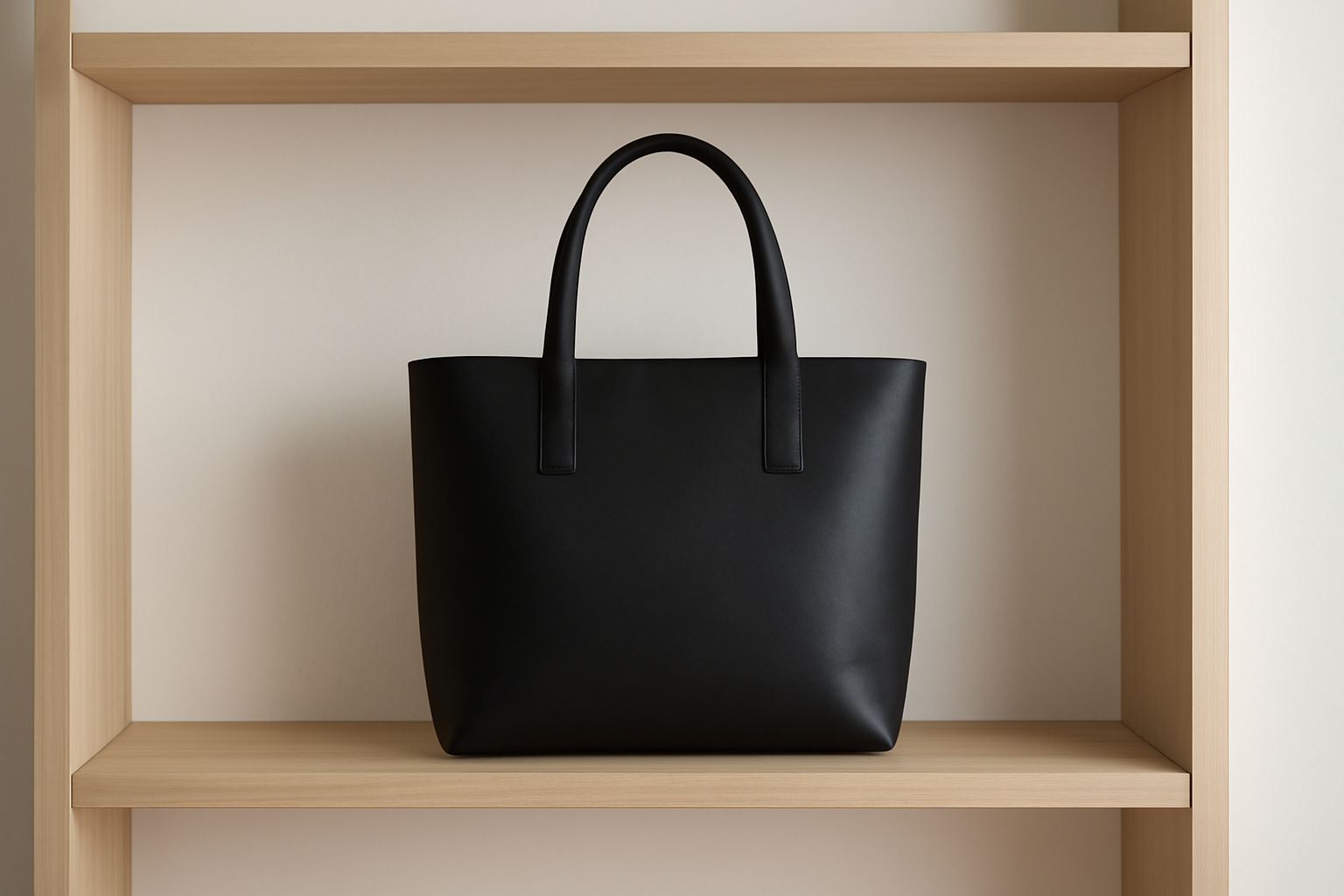 sac minimaliste posé sur étagère épurée