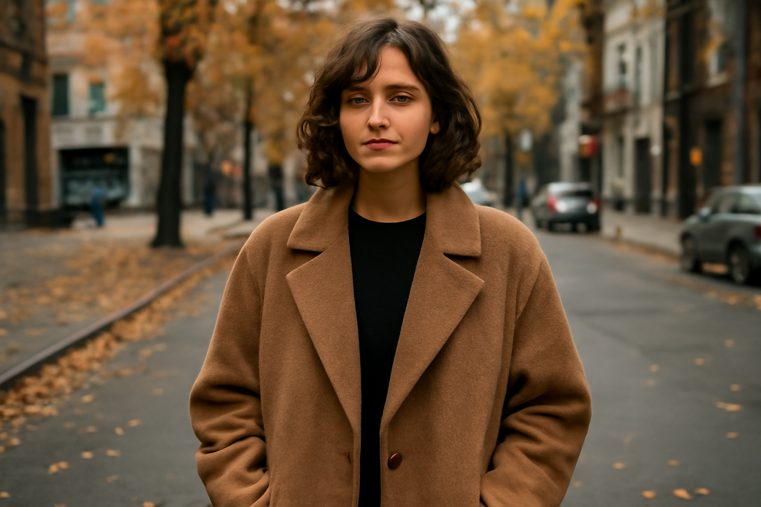 personne portant un manteau oversize en ville automne