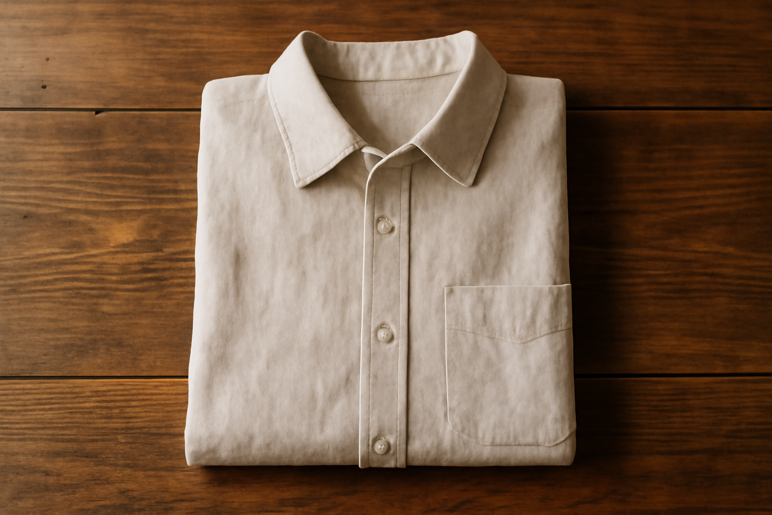 chemise en lin pliée sur table bois