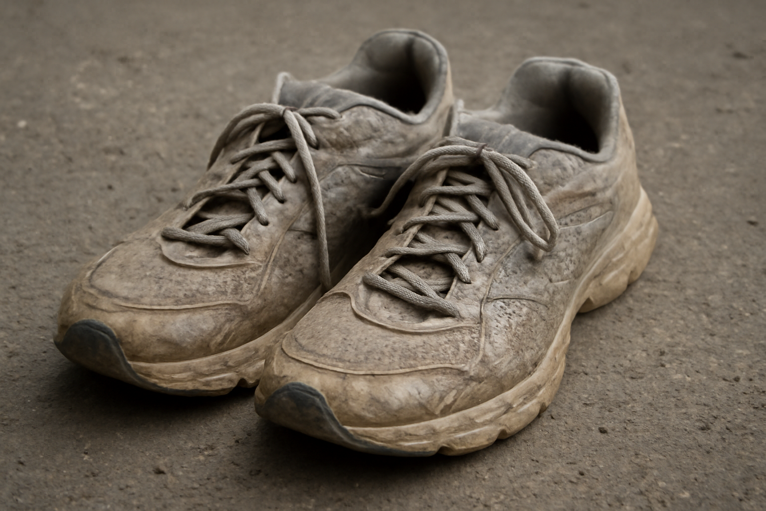 paire de chaussures running usees sur sol