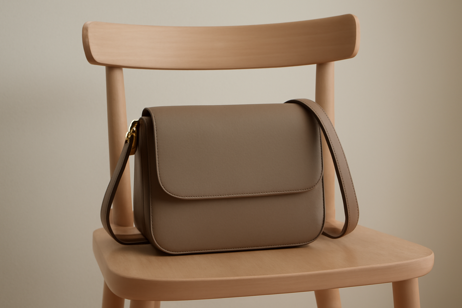 sac bandoulière épuré posé sur chaise