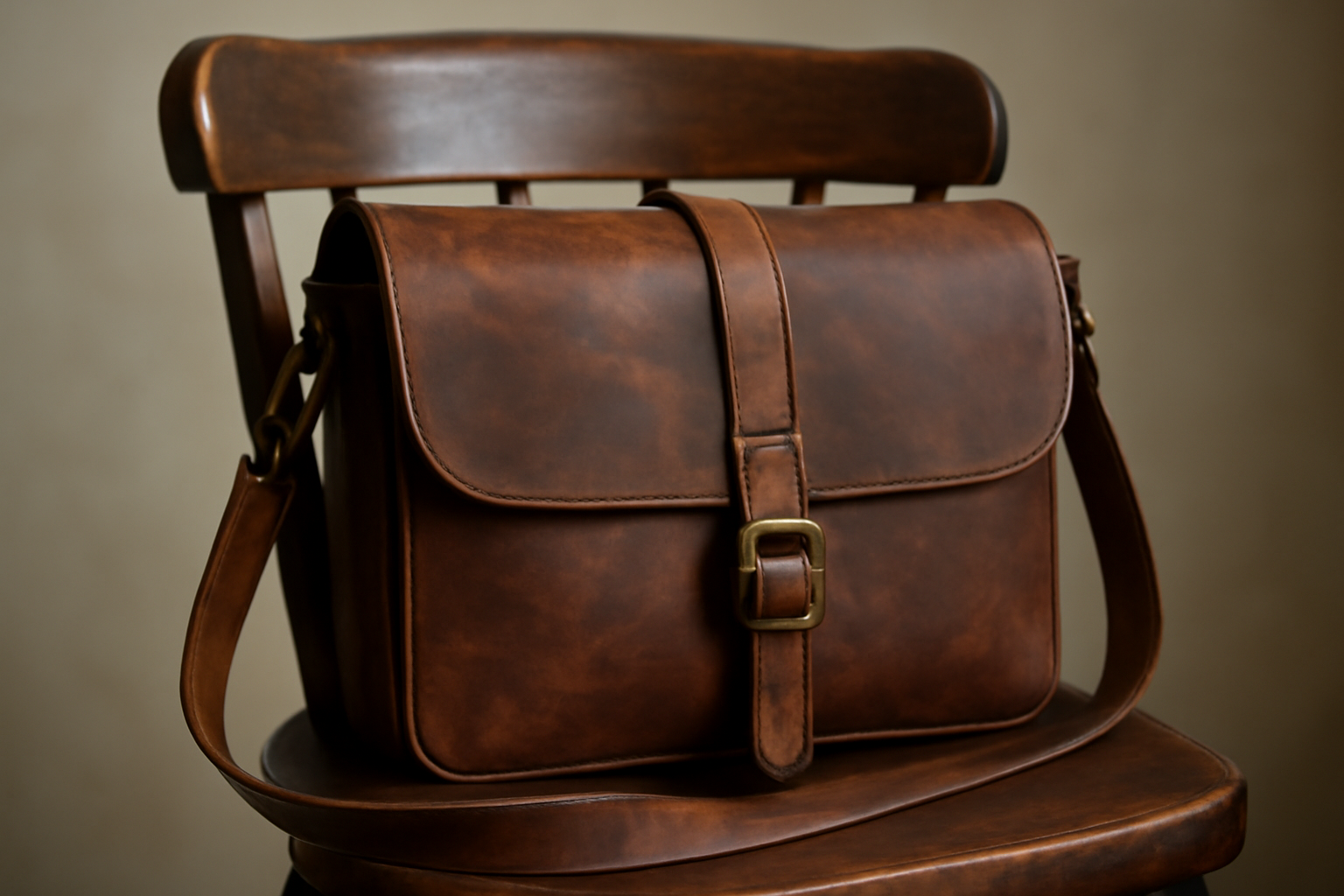 sac à bandoulière vintage posé sur chaise