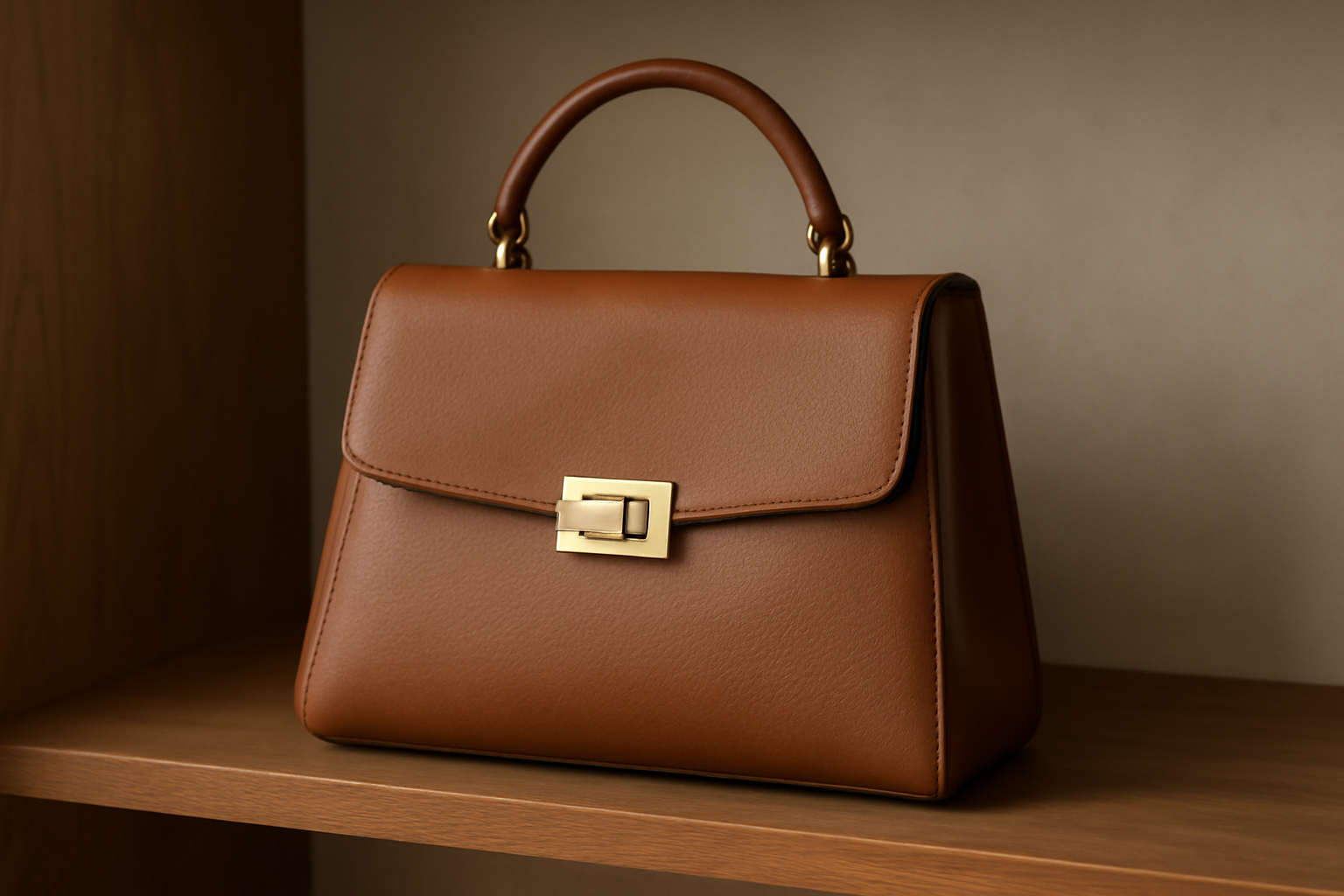 sac en cuir structuré posé sur étagère