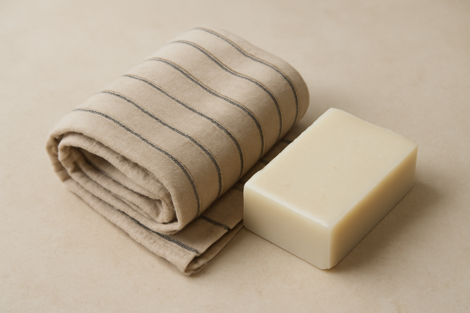 foulard plié à côté d'un pain de savon