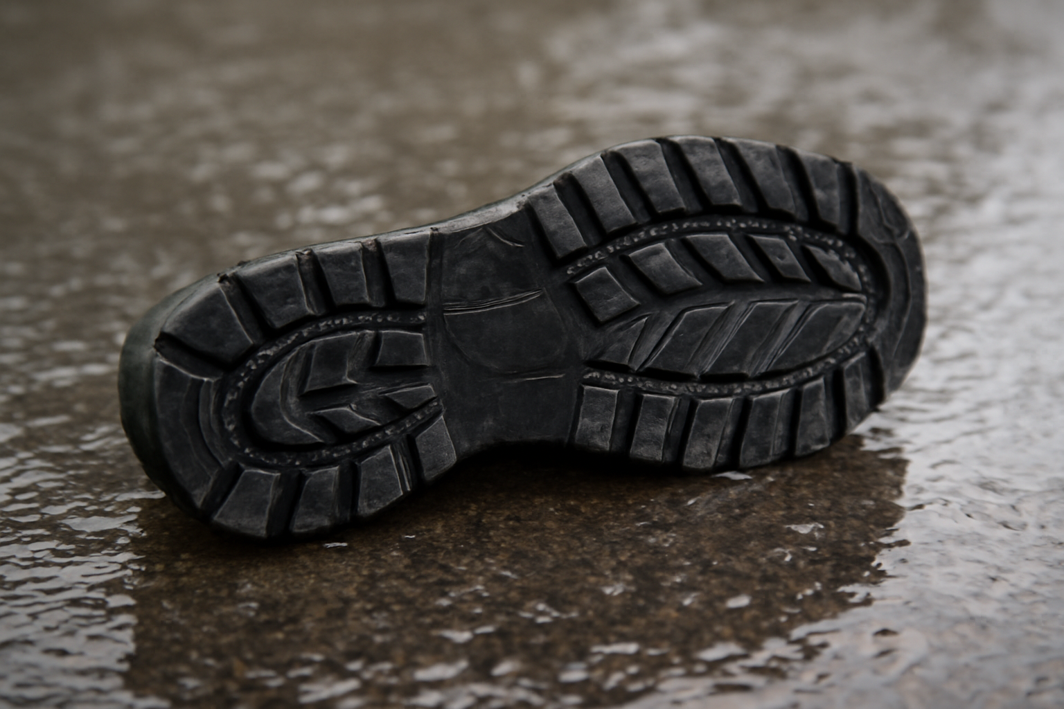 semelle de chaussure posée sur sol mouillé