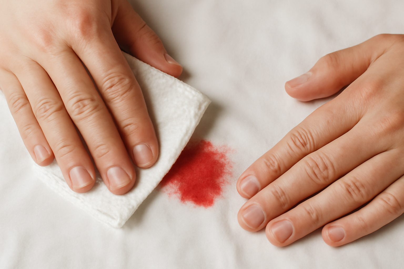 mains tamponnant une tache sur tissu