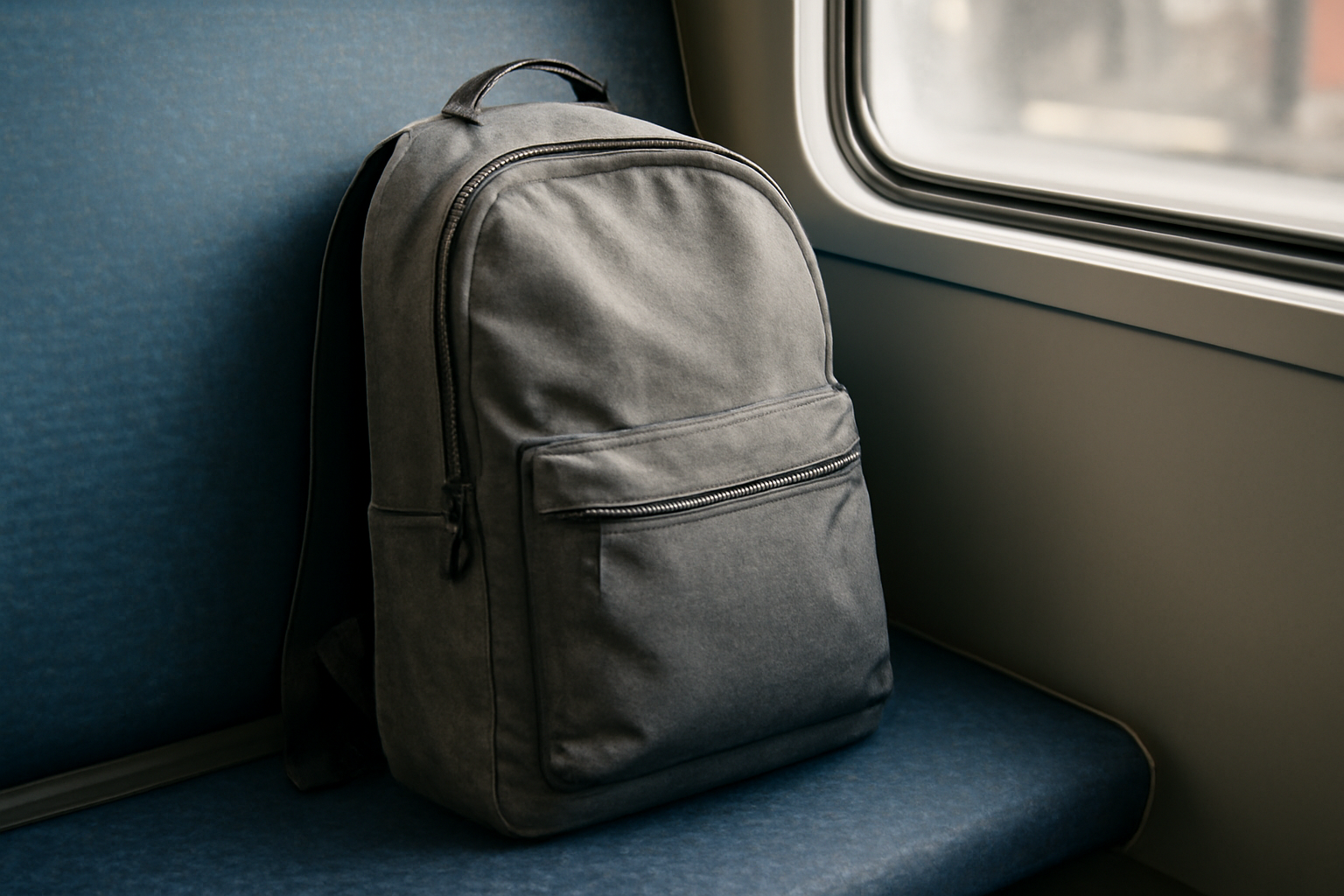 sac à dos posé sur banquette de transport