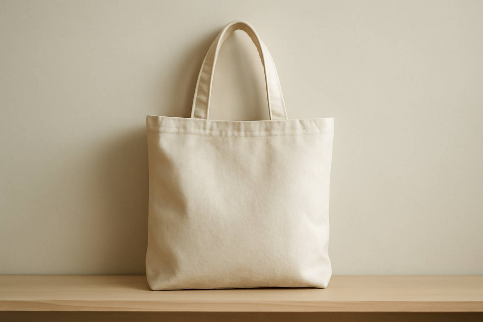 sac en toile posé sur une étagère neutre