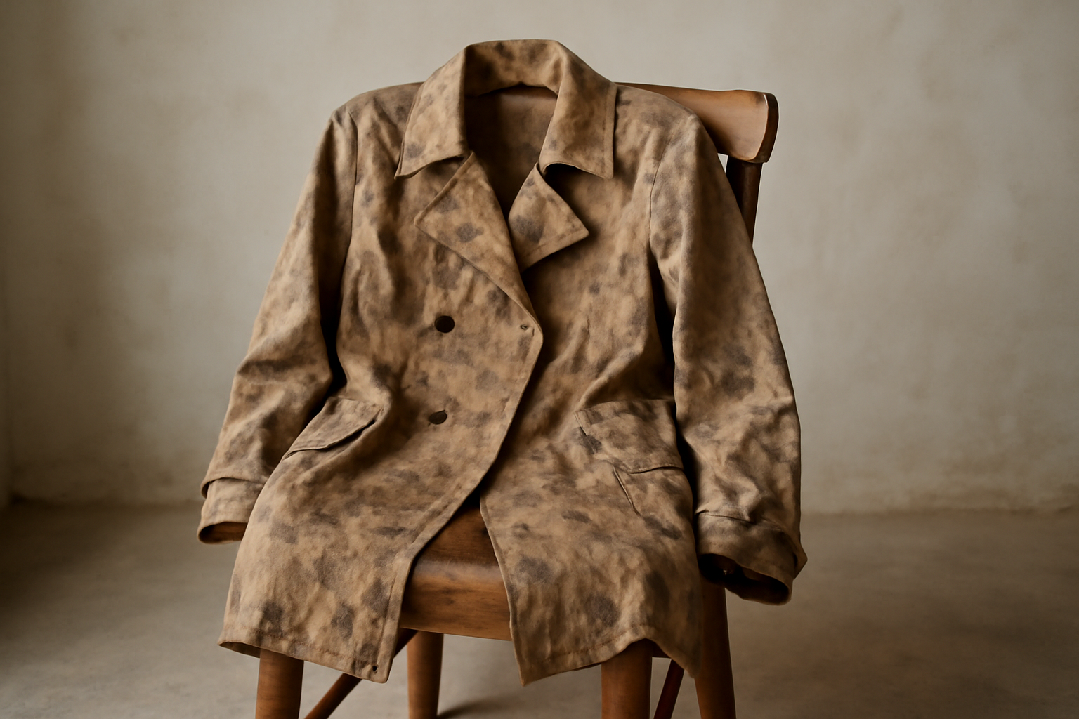 manteau tache de boue pose sur une chaise