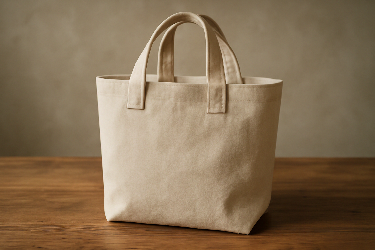 sac en toile artisanal pose sur une table