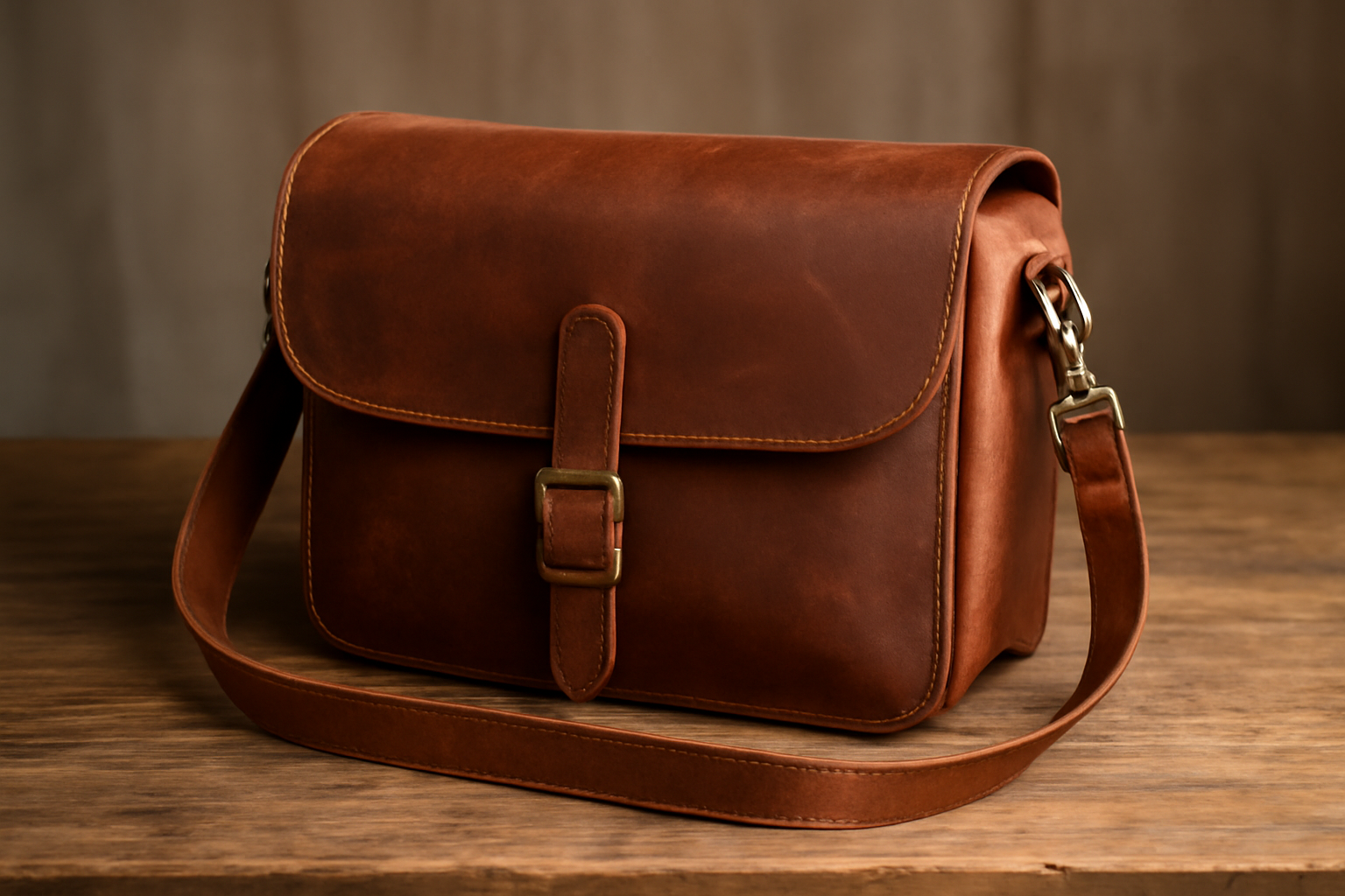 sac artisanal pose sur une table en bois