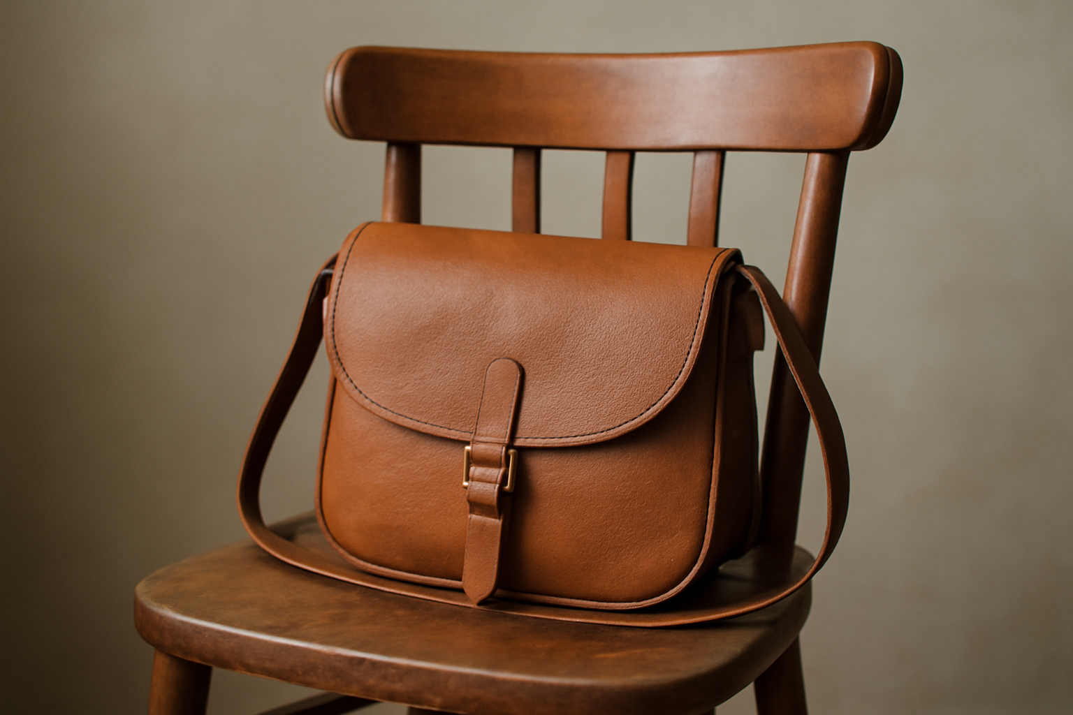 sac artisanal posé sur chaise en bois