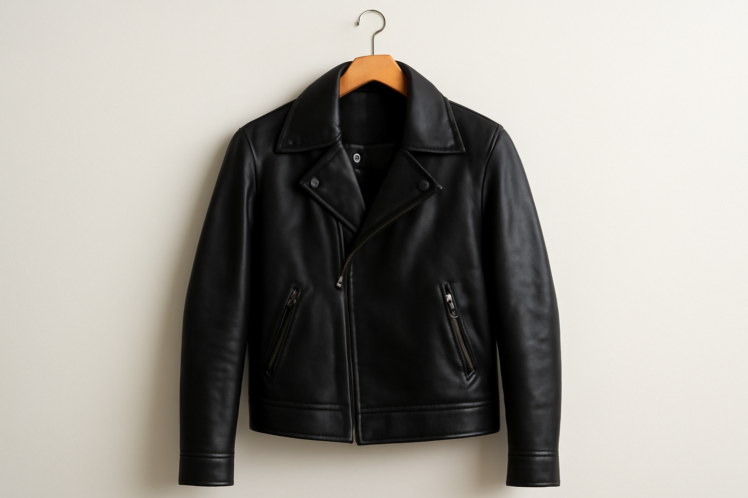 blouson cuir posé sur un cintre