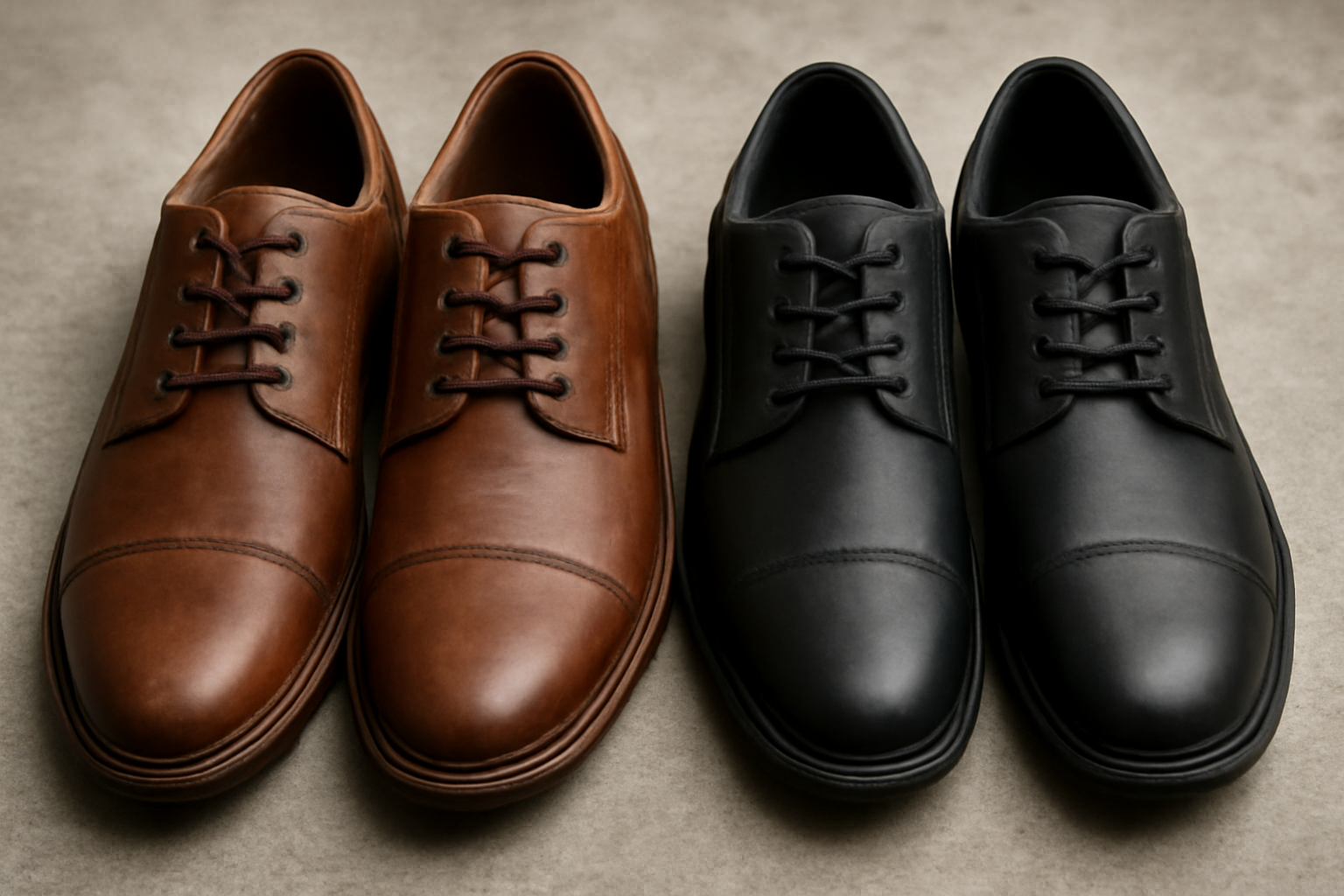 paires de chaussures cuir et synthétique côte-à-côte