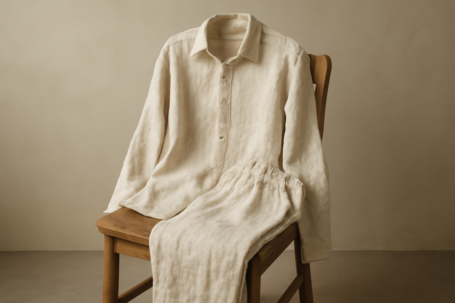 ensemble en lin pose sur une chaise