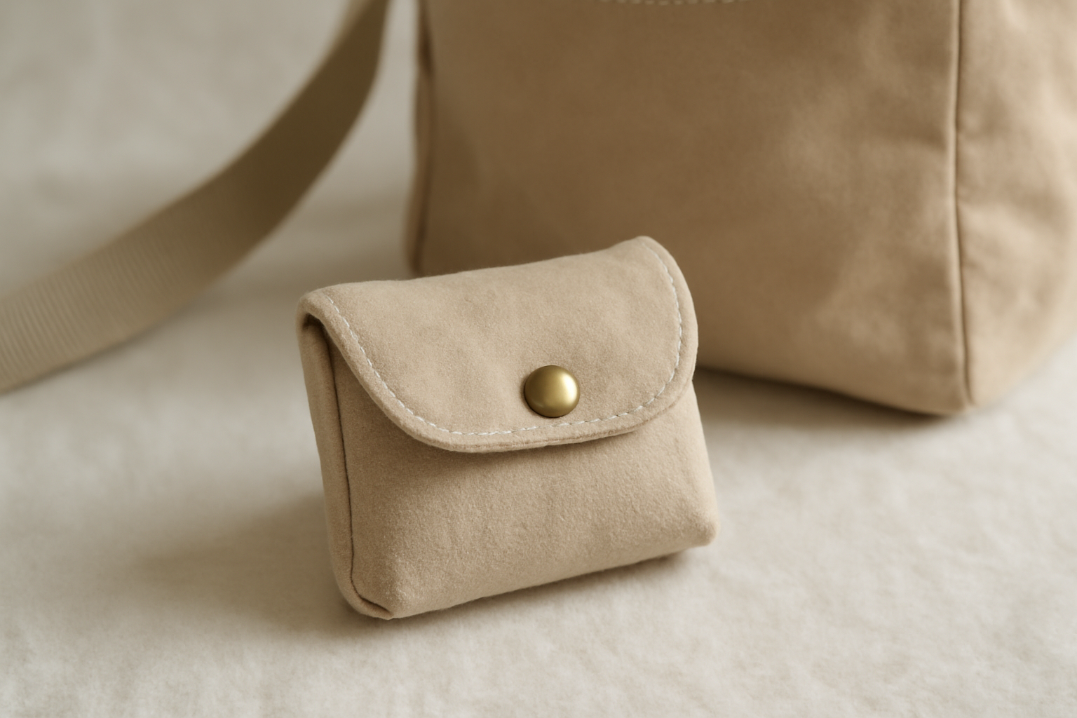 petit étui en tissu posé près d'un sac