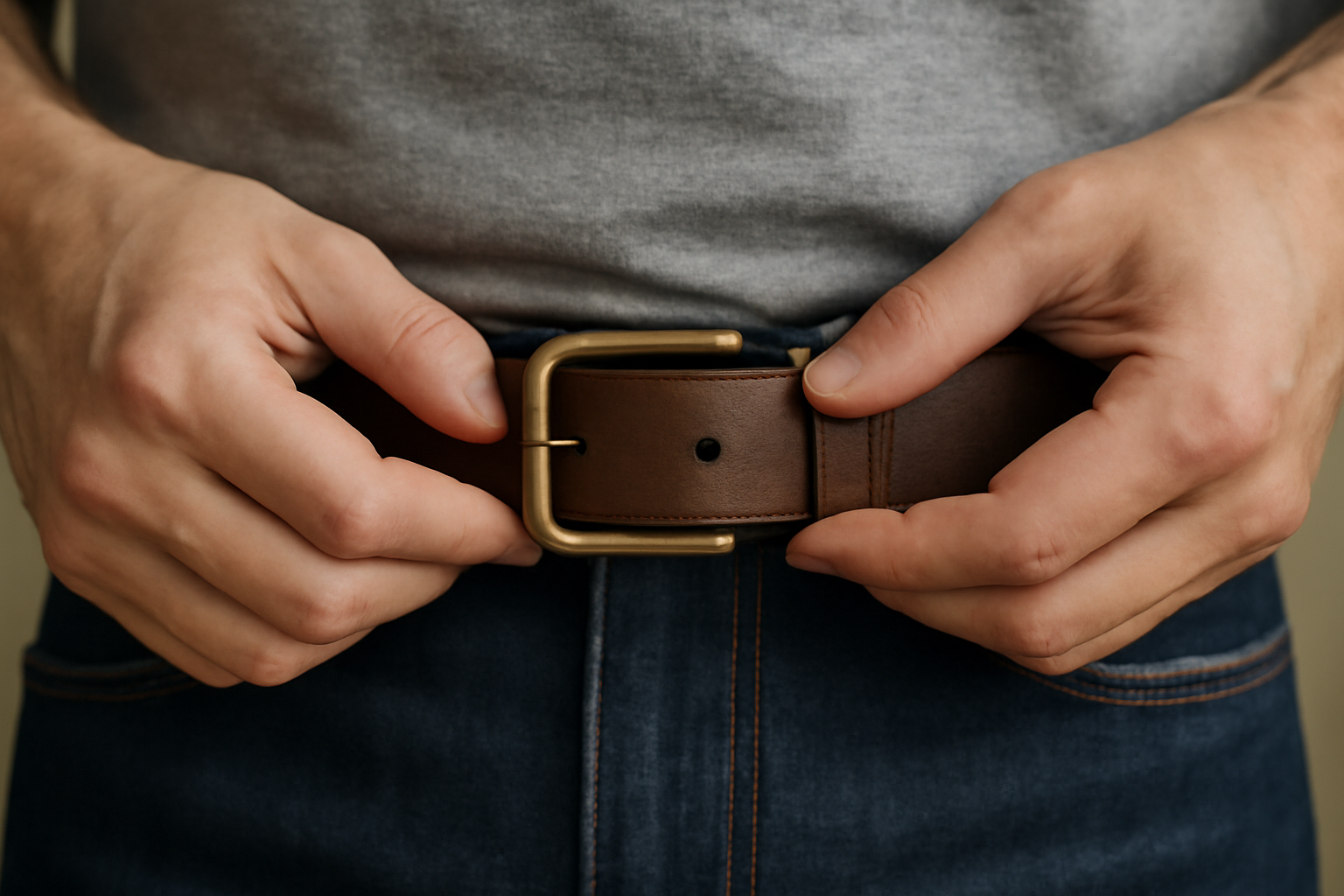 main ajustant une boucle de ceinture en cuir