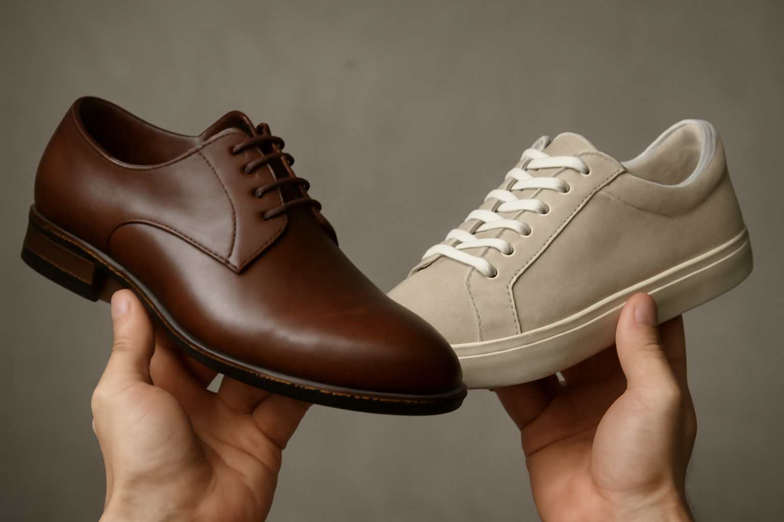 mains tenant deux formes de chaussures différentes