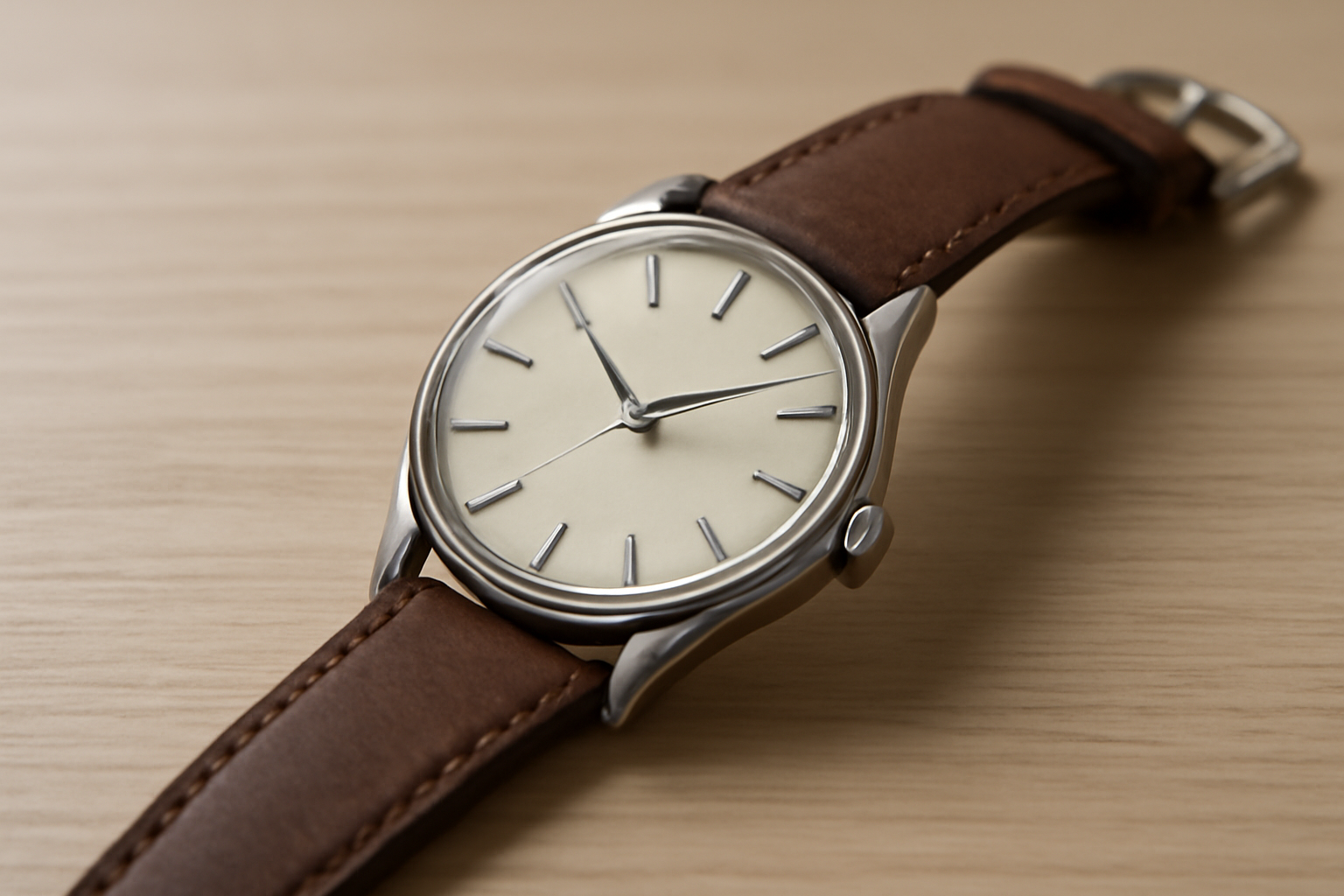 montre bracelet posée sur une table claire