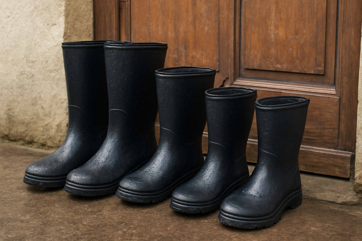 bottes imperméabilisées alignées près d'une porte