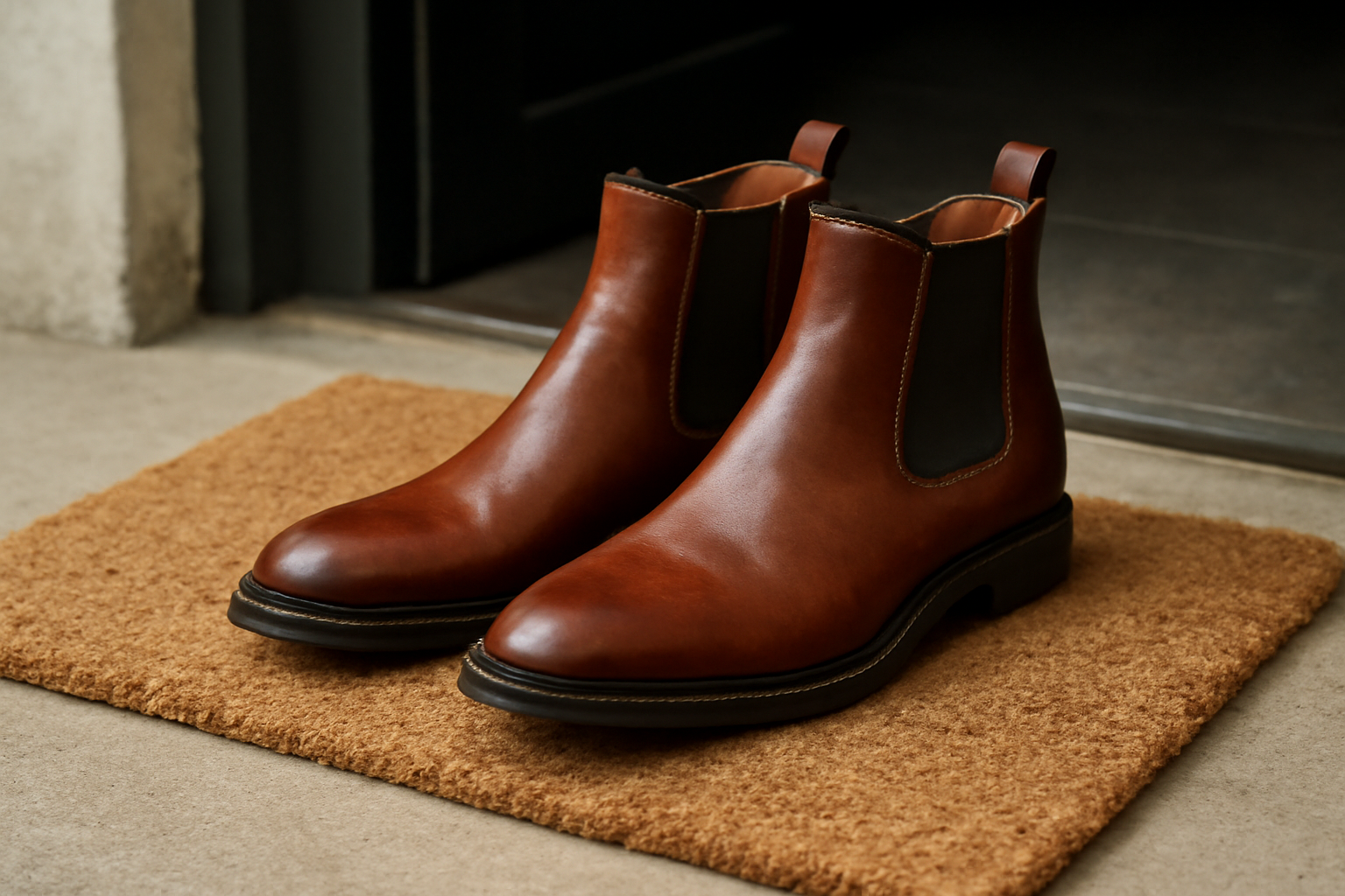 bottines en cuir posées sur un paillasson
