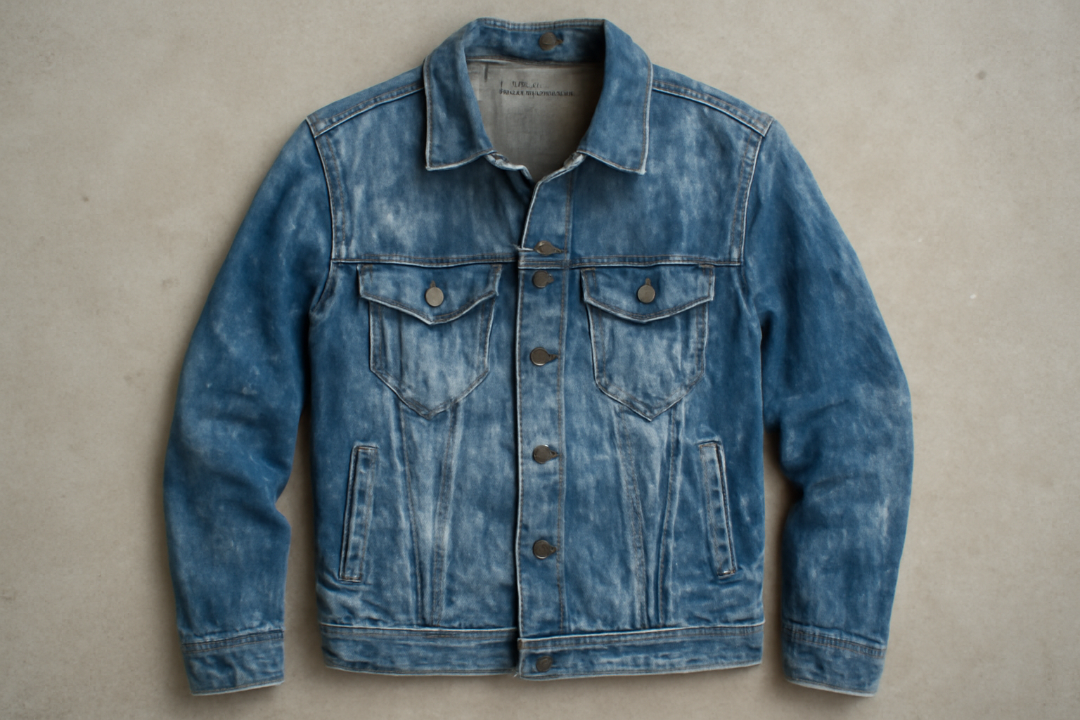 veste posée avec traces blanchâtres visibles