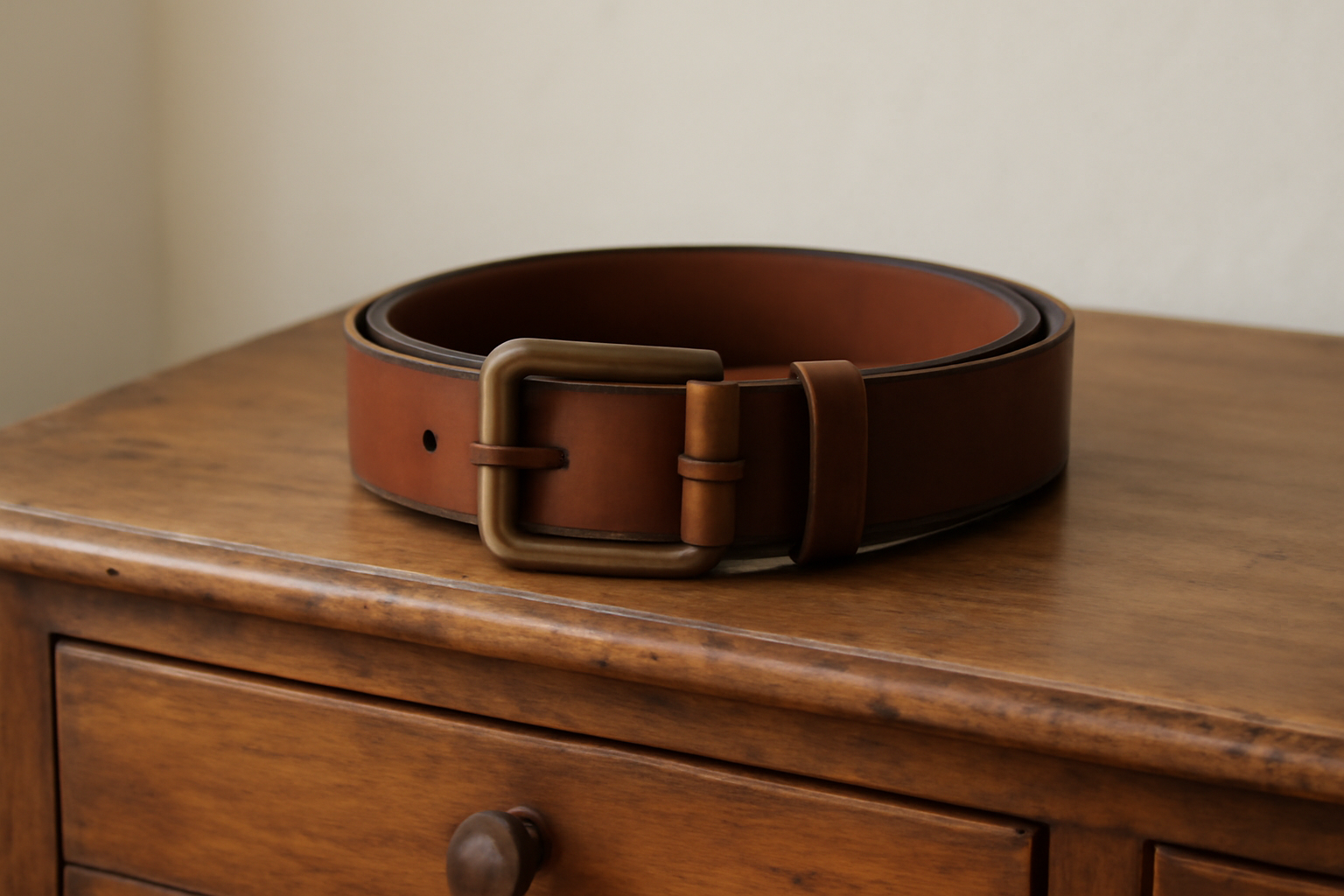 ceinture en cuir posee sur une commode