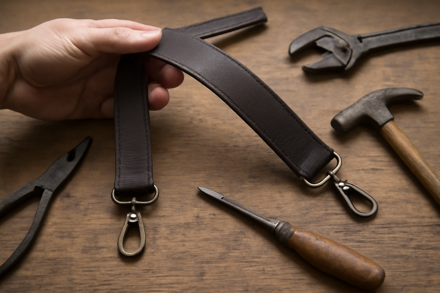 bandoulière détachée tenue au-dessus d'outils
