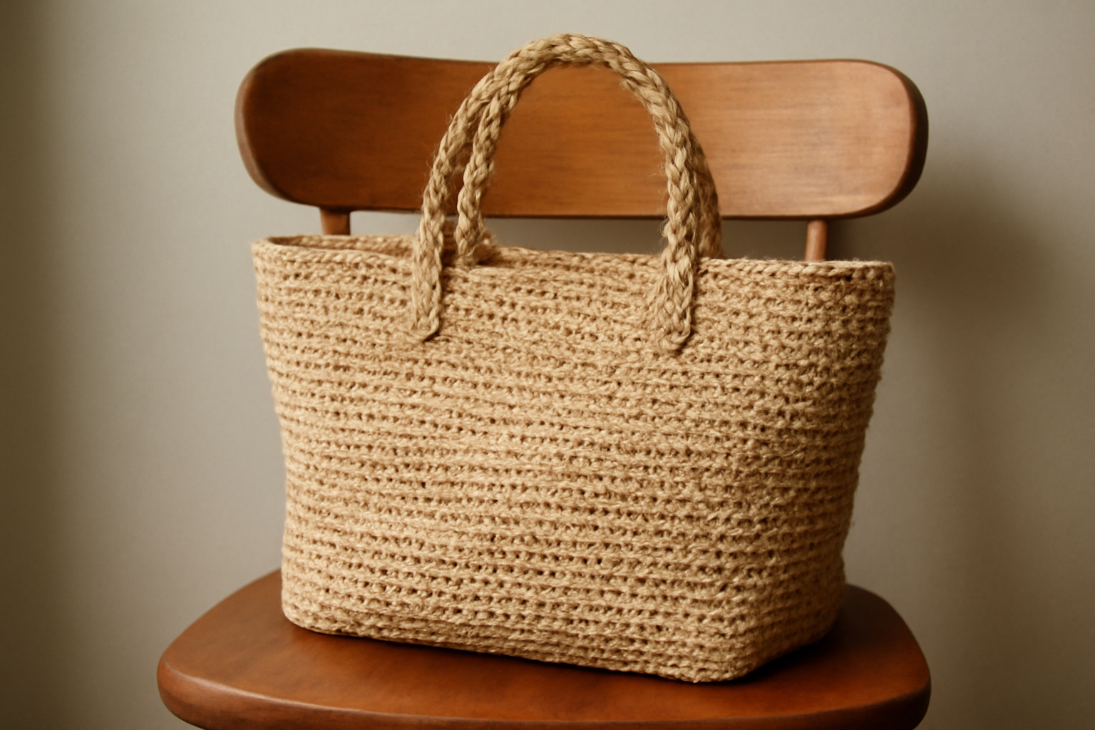 sac en raphia posé sur chaise