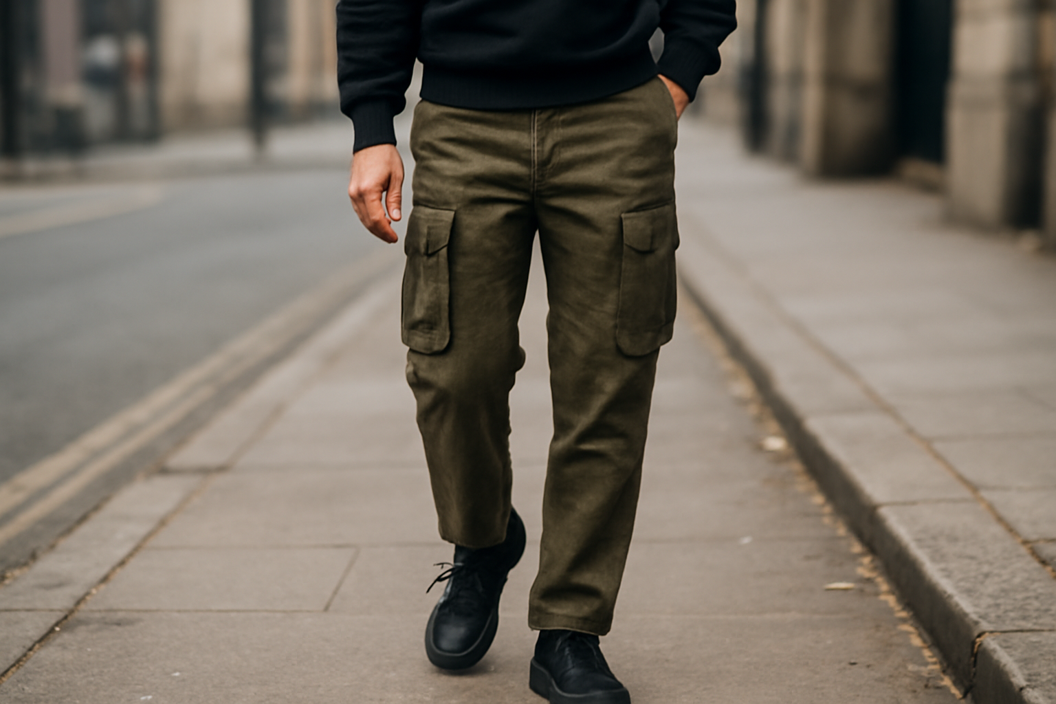 personne portant pantalon cargo en rue