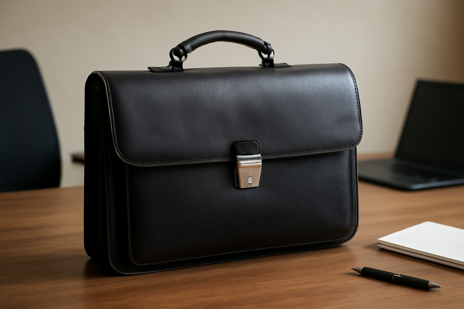 sac porte-documents posé sur un bureau