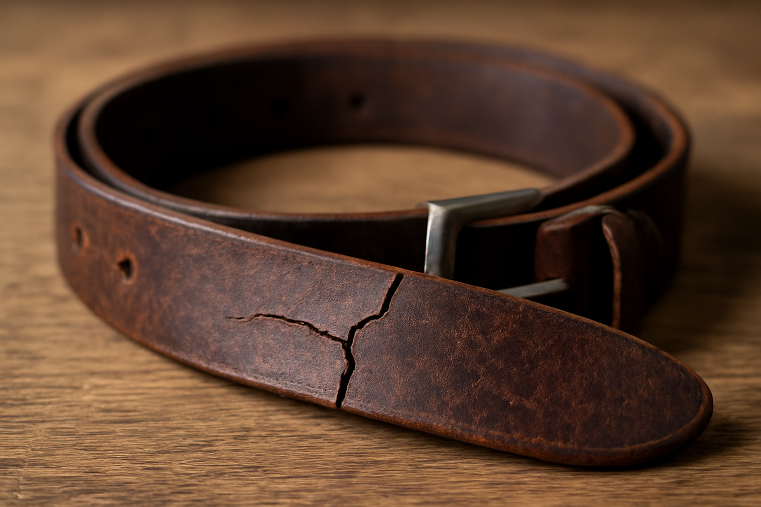 ceinture en cuir posée montrant fissure
