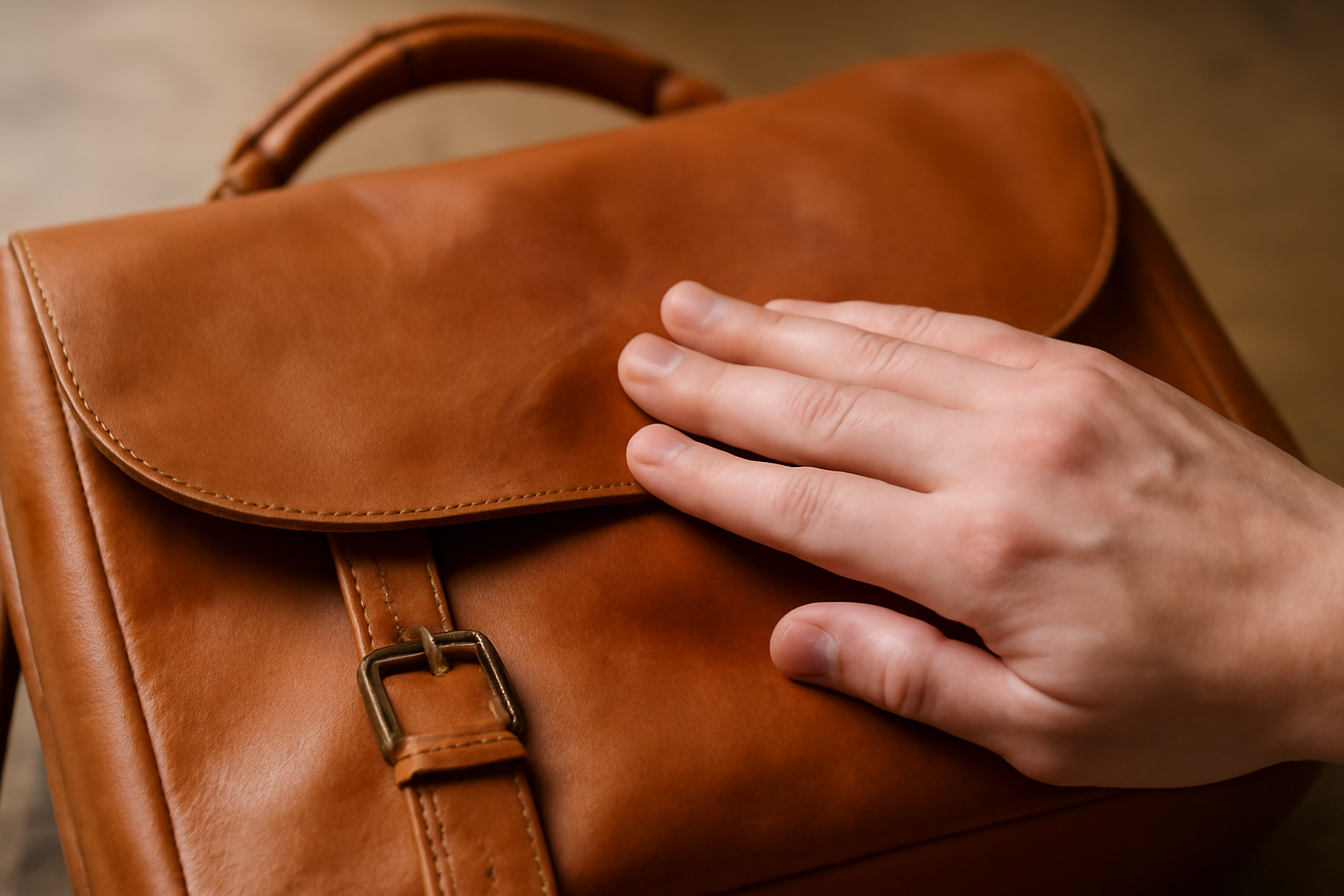 main frottant doucement une patine sur un sac