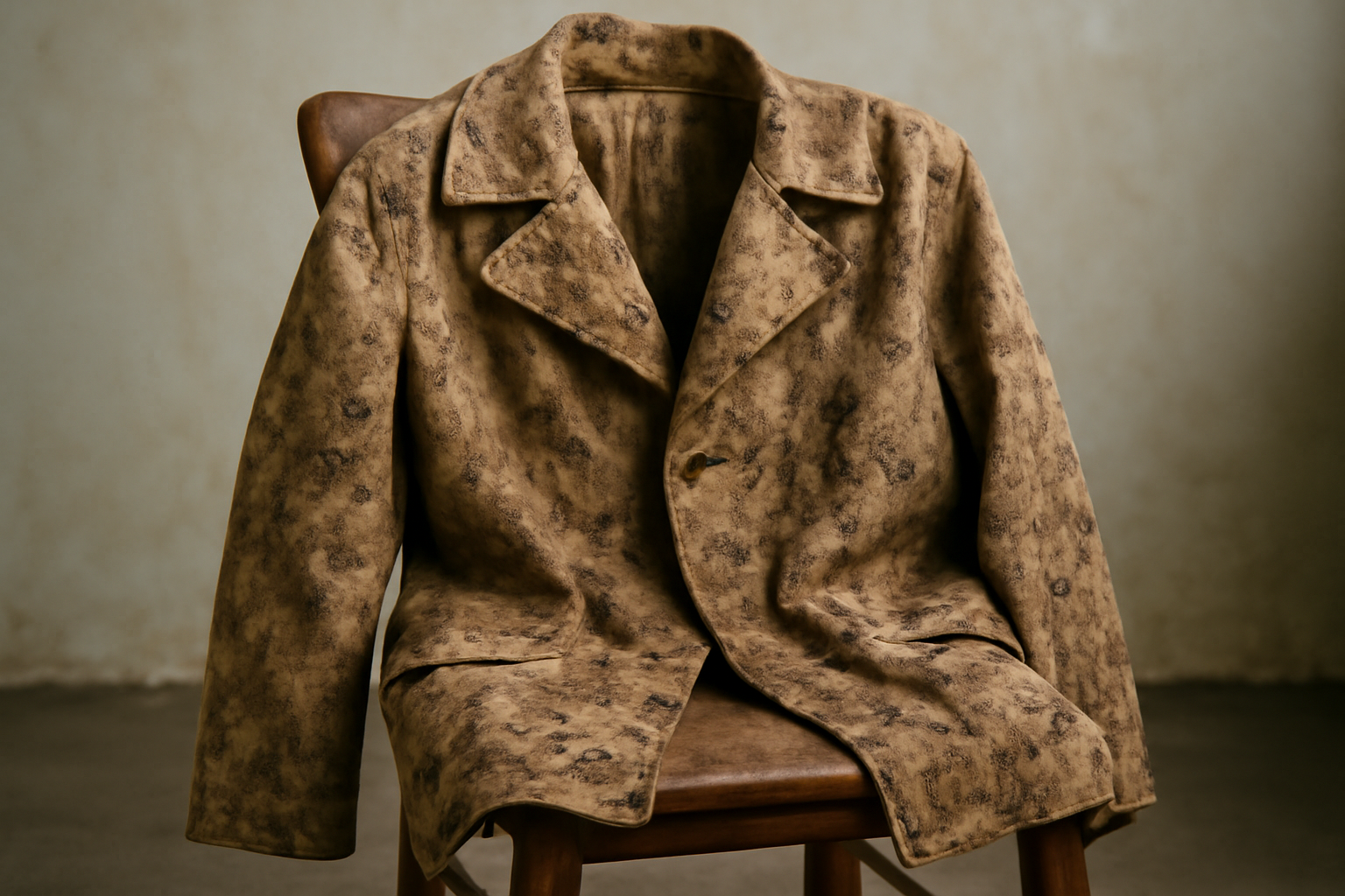 manteau taché de boue posé sur chaise