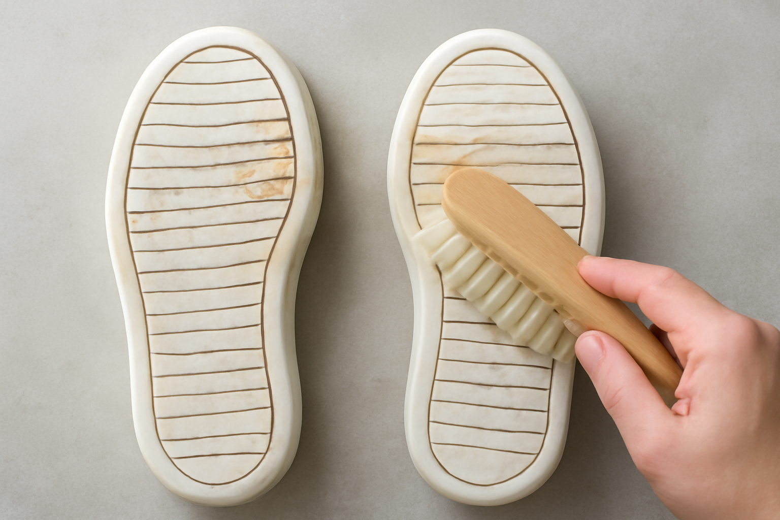 semelles nettoyees avec une brosse douce