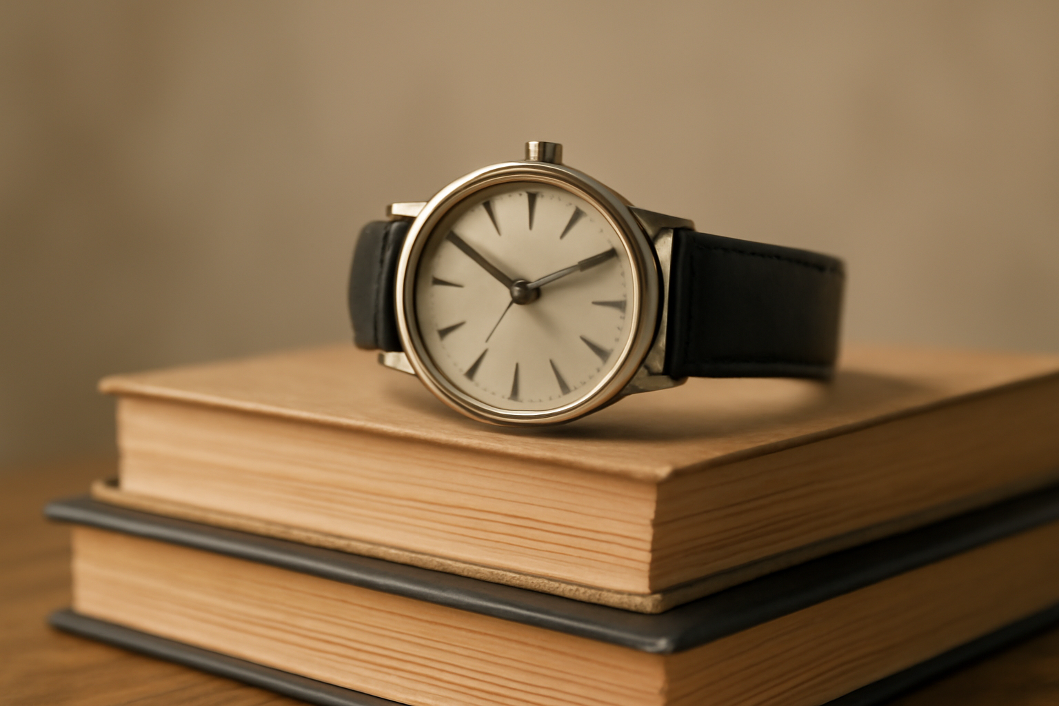 montre bracelet posée sur pile de livres