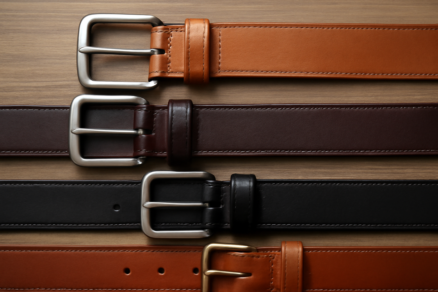 ceintures alignees montrant boucles et cuir
