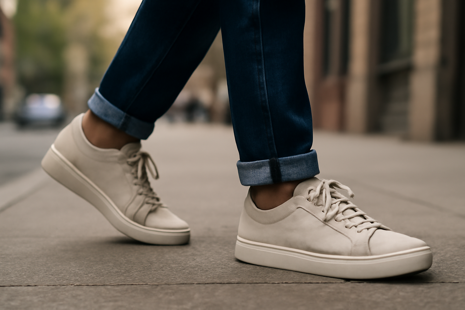 personne marchant en baskets sur trottoir