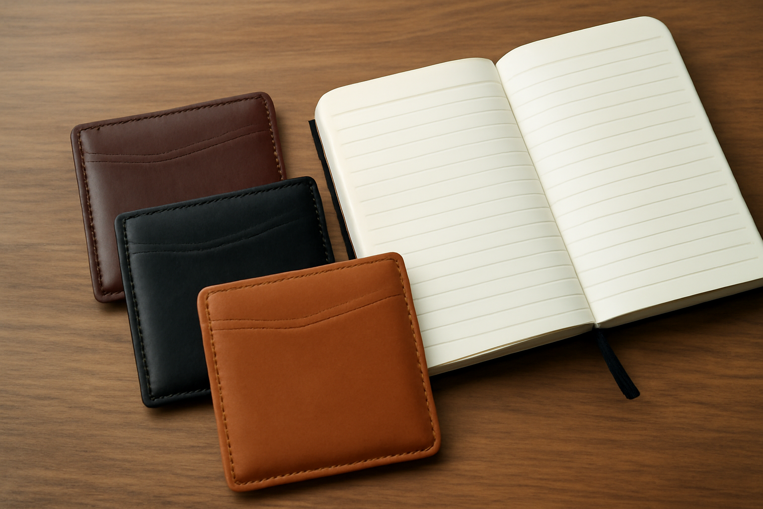 pochettes posées à côté d'un carnet de notes