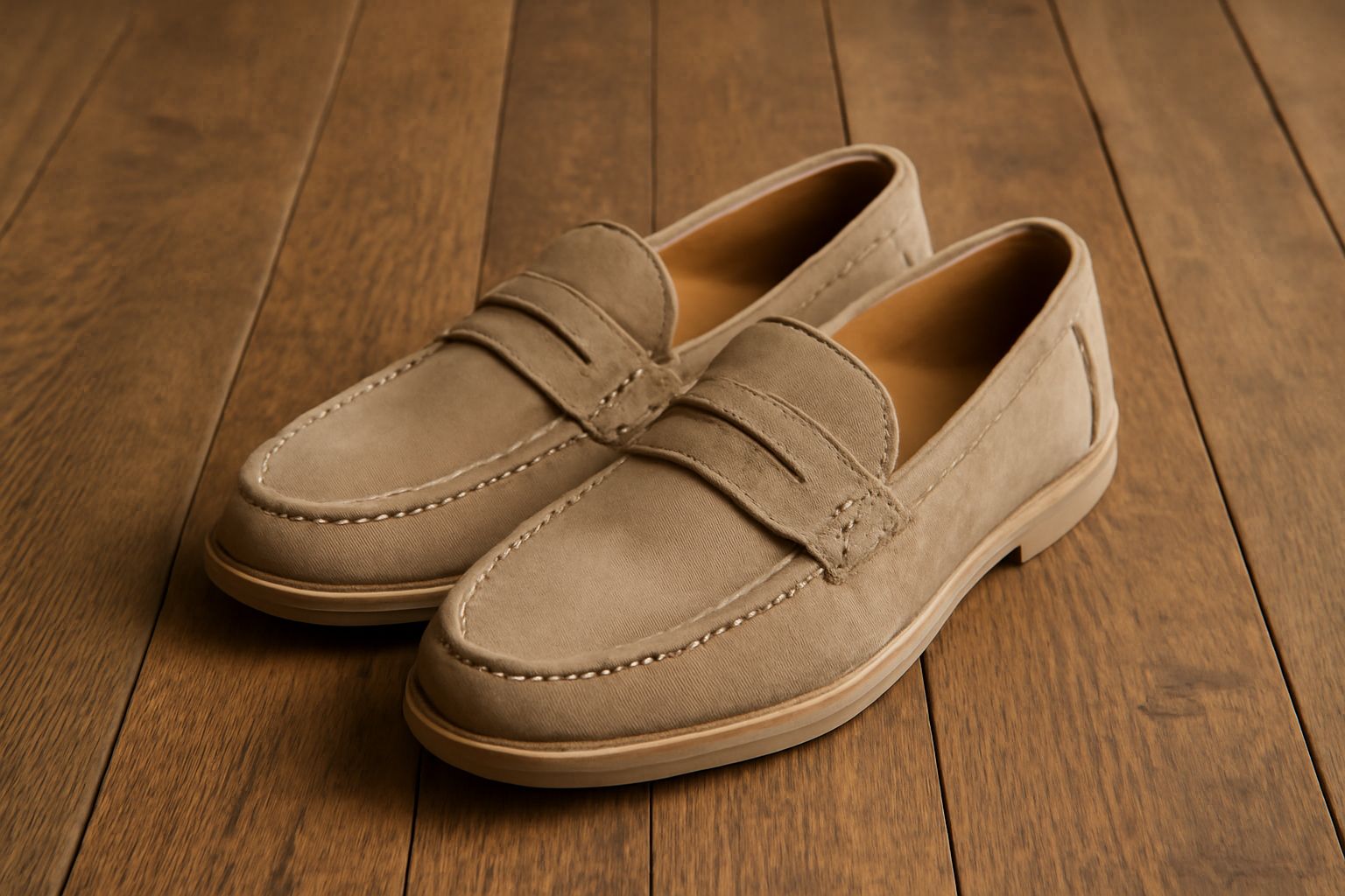 mocassins legers poses sur plancher en bois